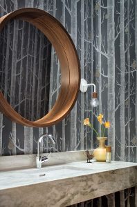 wallpaper creates impact in a bathroom