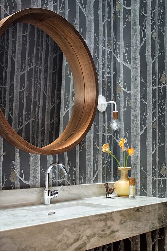 wallpaper creates impact in a bathroom